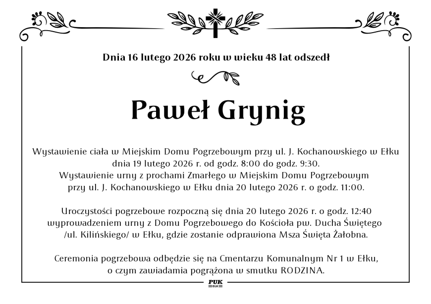 Paweł Grynig - nekrolog